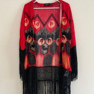 MINKPINK Red Red Fringe Duster
